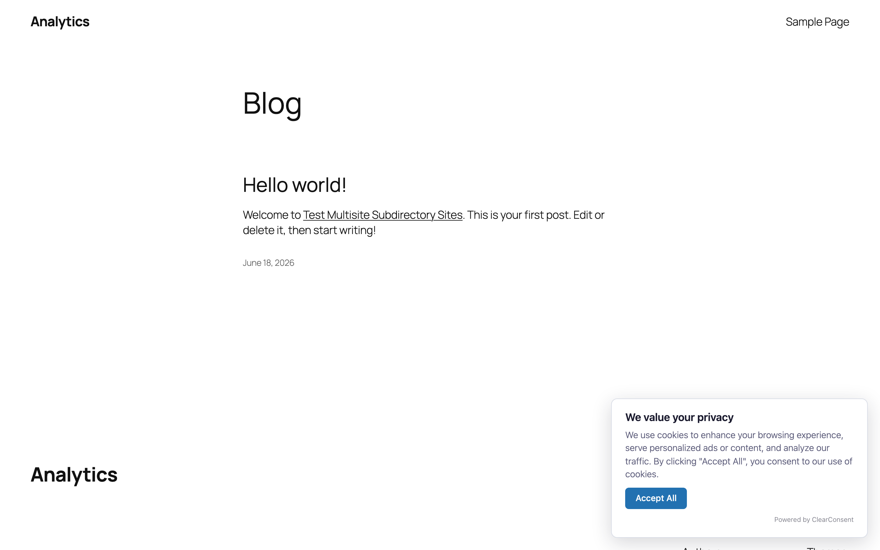 The CoreConsent consent banner on the front end of a site