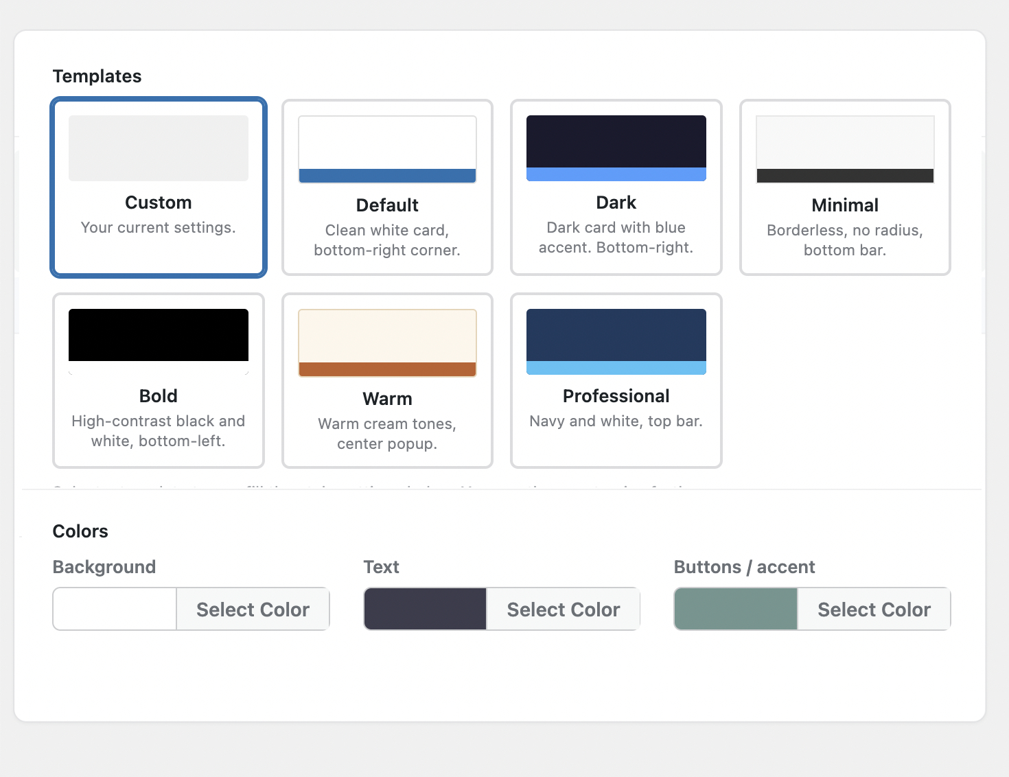 Select your colors, fonts, positioning, and more. Easy!